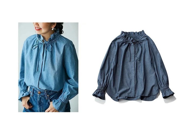 トゥエルブクローゼット12closet 福田麻琴コラボ 洗えるダンガリーフリルギャザーブラウス おすすめ人気トレンドファッション通販アイテム 人気、トレンドファッション・服の通販 founy(ファニー) ファッションモデル・俳優・女優 Models 女性 Women 福田麻琴 Fukuda Makoto ファッション Fashion レディースファッション WOMEN トップス・カットソー Tops/Tshirt シャツ/ブラウス Shirts/Blouses コラボ Collaboration 洗える Washable |ID:crp329100000217487
