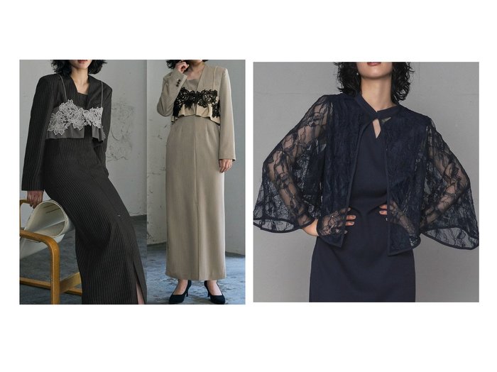 【GIRL/ガール】3WAYレースブラウス＆キーネックIラインロング丈ワンピース＆ピンストライプロングワンピース×フリルビスチェ 2点セット 結婚式・パーティードレス  おすすめ人気トレンドファッション通販アイテム 人気、トレンドファッション・服の通販 founy(ファニー) ファッション Fashion レディースファッション WOMEN ワンピース Dress ドレス Party Dresses アシンメトリー Asymmetry エレガント 上品 Elegant シェイプ Shape ショルダー Shoulder ジャケット Jacket ストライプ Stripe スリット Slit デコルテ Decolletage ドレス Dress バランス Balance ビスチェ Bustier マニッシュ Mannish ミックス Mix レース Race NEW・新作・新着・新入荷 New Arrivals プチプライス・低価格 Affordable 結婚式 Wedding Ceremony 二次会 Wedding Party |ID:crp329100000217502