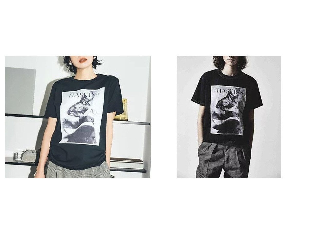 【COUTURE D'ADAM/クチュールドアダム】知的でお洒落な一枚 サム・ハスキンスのフォトTシャツ ヴィンテージ仕上げ おすすめ人気トレンドファッション通販アイテム インテリア・キッズ・メンズ・レディースファッション・服の通販 founy(ファニー) 　ファッション　Fashion　レディースファッション　WOMEN　トップス・カットソー　Tops/Tshirt　シャツ/ブラウス　Shirts/Blouses　ロング / Tシャツ　T-Shirts　アメリカン　American　キャラクター　Character　コレクション　Collection　プリント　Print　モチーフ　Motif　ワーク　Work　ブラック系　Black　|ID:crp329100000217558