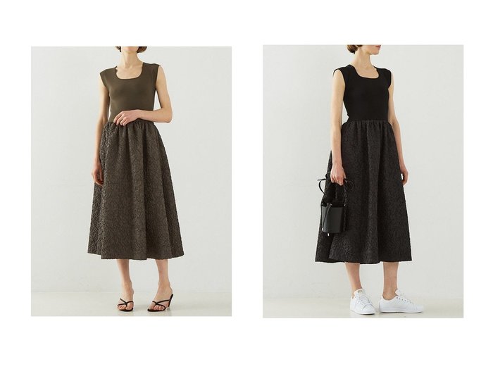 華やかさとスタイルアップを両立 DESIGN WORKSのフクレジャガードニットコンビワンピース おすすめ人気トレンドファッション通販アイテム 人気、トレンドファッション・服の通販 founy(ファニー) 　ファッション　Fashion　レディースファッション　WOMEN　ワンピース　Dress　チュニック　Tunic　おすすめ　Recommend　オケージョン　Occasion　チュニック　Tunic　フィット　Fit　リブニット　Rib Knit　ロング　Long　NEW・新作・新着・新入荷　New Arrivals　|ID:crp329100000217576