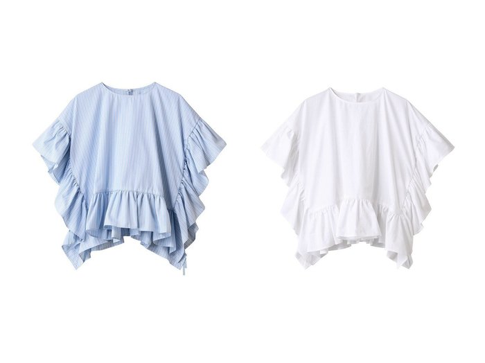 【DESIGN WORKS/デザイン ワークス】のドラマティックに揺れるヘムラッフルで魅せるポンチブラウス おすすめ人気トレンドファッション通販アイテム 人気、トレンドファッション・服の通販 founy(ファニー) 　ファッション　Fashion　レディースファッション　WOMEN　トップス・カットソー　Tops/Tshirt　シャツ/ブラウス　Shirts/Blouses　ショート　Short　スリーブ　Sleeve　パターン　Pattern　NEW・新作・新着・新入荷　New Arrivals　|ID:crp329100000217661