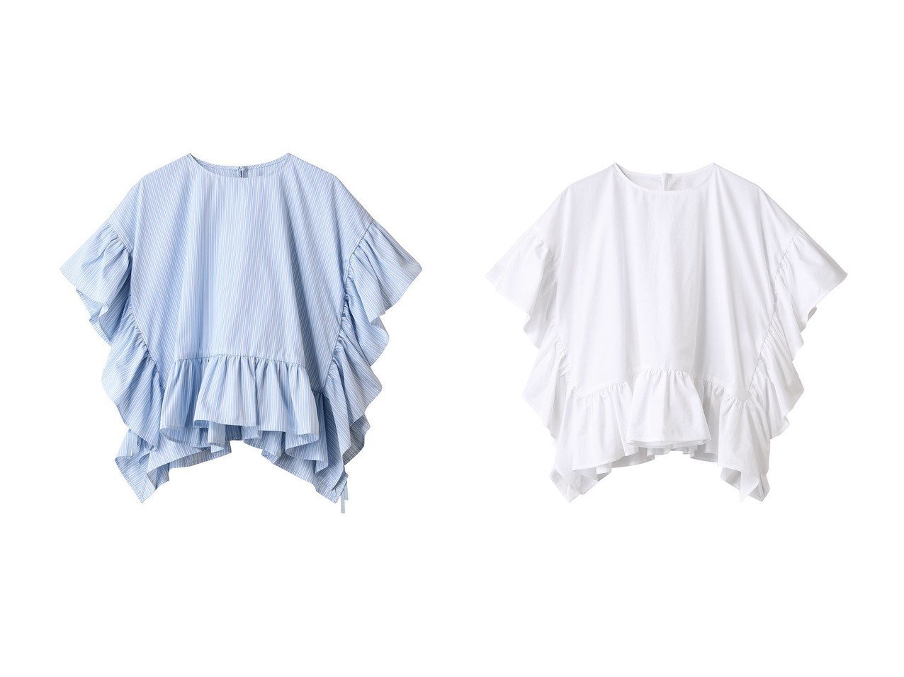 【DESIGN WORKS/デザイン ワークス】のドラマティックに揺れるヘムラッフルで魅せるポンチブラウス おすすめ人気トレンドファッション通販アイテム インテリア・キッズ・メンズ・レディースファッション・服の通販 founy(ファニー) 　ファッション　Fashion　レディースファッション　WOMEN　トップス・カットソー　Tops/Tshirt　シャツ/ブラウス　Shirts/Blouses　ショート　Short　スリーブ　Sleeve　パターン　Pattern　NEW・新作・新着・新入荷　New Arrivals　ホワイト系　White　ブラック系　Black　|ID:crp329100000217661