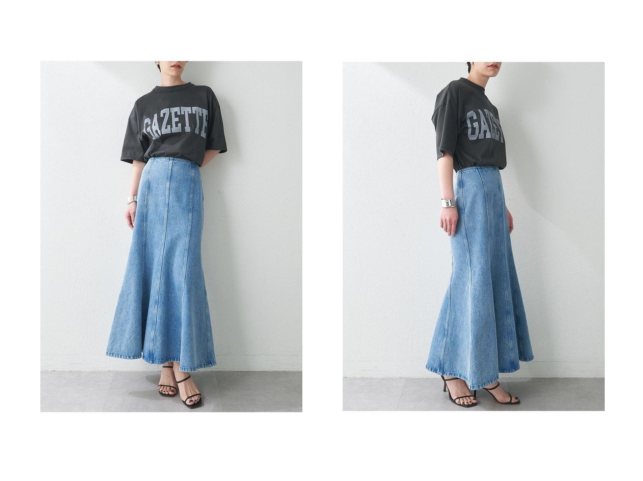 【Whim Gazette/ウィムガゼット】ヴィンテージ感と女性らしさを兼ね備えたマーメイドシルエットのフレアデニムスカート おすすめ人気トレンドファッション通販アイテム インテリア・キッズ・メンズ・レディースファッション・服の通販 founy(ファニー) 　ファッション　Fashion　レディースファッション　WOMEN　スカート　Skirt　デニムスカート　Denim Skirts　ロングスカート　Long Skirt　デニム　Denim　ブリーチ　Bleach　マーメイド　Mermaid　ロング　Long　ヴィンテージ　Vintage　NEW・新作・新着・新入荷　New Arrivals　ブルー系　Blue　|ID:crp329100000217708