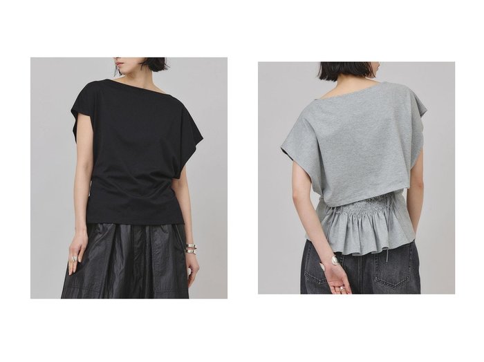 【Curensology/カレンソロジー】抜け感と上品さを両立するバックシャーリングTシャツ おすすめ人気トレンドファッション通販アイテム 人気、トレンドファッション・服の通販 founy(ファニー) 　ファッション　Fashion　レディースファッション　WOMEN　トップス・カットソー　Tops/Tshirt　シャツ/ブラウス　Shirts/Blouses　ロング / Tシャツ　T-Shirts　カットソー　Cut and Sewn　なめらか　Smooth　コンパクト　Compact　シャーリング　Shirring　ショート　Short　スリーブ　Sleeve　プレーン　Plane　NEW・新作・新着・新入荷　New Arrivals　日本製　Made In Japan　|ID:crp329100000217726