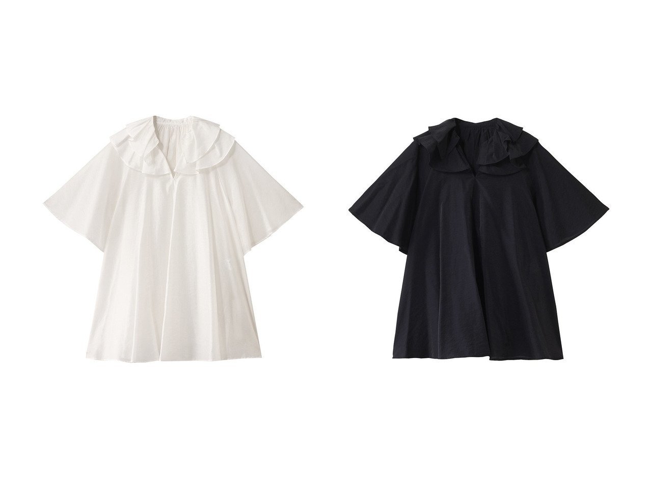 【HOUSE OF LOTUS/ハウス オブ ロータス】立体フリルが華やぐラッフルカラーブラウス おすすめ人気トレンドファッション通販アイテム インテリア・キッズ・メンズ・レディースファッション・服の通販 founy(ファニー) 　ファッション　Fashion　レディースファッション　WOMEN　トップス・カットソー　Tops/Tshirt　シャツ/ブラウス　Shirts/Blouses　シアー　Sheer　ショート　Short　スリーブ　Sleeve　フリル　Frills　NEW・新作・新着・新入荷　New Arrivals　イエロー系　Yellow　ブルー系　Blue　|ID:crp329100000217728