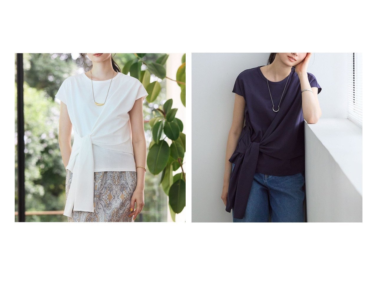 【23区】結びデザインで差をつける大人のTシャツ おすすめ人気トレンドファッション通販アイテム インテリア・キッズ・メンズ・レディースファッション・服の通販 founy(ファニー) 　ファッション　Fashion　レディースファッション　WOMEN　トップス・カットソー　Tops/Tshirt　シャツ/ブラウス　Shirts/Blouses　ロング / Tシャツ　T-Shirts　カットソー　Cut and Sewn　春　Spring　カットソー　Cut And Sew　シンプル　Simple　スリーブ　Sleeve　タンク　Tank　ドレープ　Drape　パープル　Purple　フレンチ　French　S/S・春夏　Ss・Spring/Summer　NEW・新作・新着・新入荷　New Arrivals　夏　Summer　2025年　2025　2025春夏・S/S　Ss,Spring/Summer,2025　パープル系　Purple　ホワイト系　White　グレー系　Gray　グリーン系　Green　|ID:crp329100000217777
