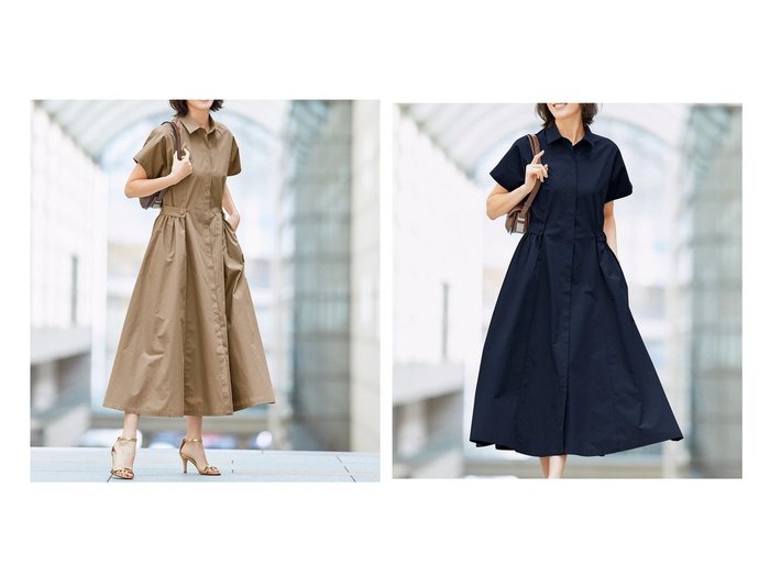 【DoCLASSE/ドゥクラッセ】洗練されたシルエットで魅せる 大人のためのギャザーシャツワンピース おすすめ人気トレンドファッション通販アイテム 人気、トレンドファッション・服の通販 founy(ファニー) 　ファッション　Fashion　レディースファッション　WOMEN　ワンピース　Dress　シャツワンピース　Shirt Dresses　ギャザー　Gather　フレア　Flare　人気　Popularity　|ID:crp329100000217841