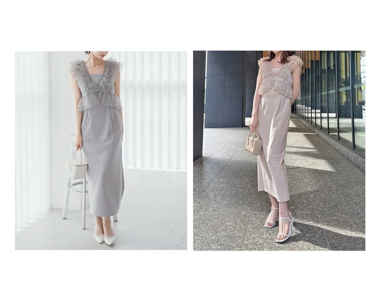 【SNIDEL/スナイデル】フリルボレロとマーメイドワンピが華やぐドレスセット おすすめ人気トレンドファッション通販アイテム インテリア・キッズ・メンズ・レディースファッション・服の通販 founy(ファニー) 　ファッション　Fashion　レディースファッション　WOMEN　ワンピース　Dress　ドレス　Party Dresses　ウェーブ　Wave　エレガント 上品　Elegant　キャミソール　Camisole　シンプル　Simple　ジョーゼット　Georgette　スリット　Slit　チュール　Tulle　ドレス　Dress　フリル　Frills　フロント　Front　ペプラム　Peplum　ボレロ　Bolero　リュクス　Luxe　おすすめ　Recommend　|ID:crp329100000217907