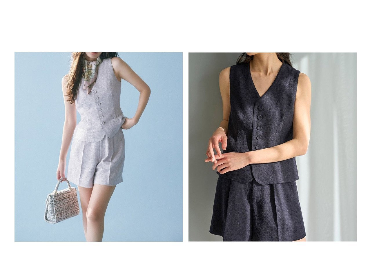 【SNIDEL/スナイデル】洗練シルエットが魅力 ジレ×ショートパンツのきれいめセットアップ おすすめ人気トレンドファッション通販アイテム インテリア・キッズ・メンズ・レディースファッション・服の通販 founy(ファニー) 　ファッション　Fashion　レディースファッション　WOMEN　アウター　Coat Outerwear　パンツ　Pants　ハーフ / ショートパンツ　Short Pants　サマー　Summer　シェイプ　Shape　ショート　Short　セットアップ　Set Up　センター　Center　ツイード　Tweed　トレンド　Trend　フロント　Front　ベーシック　Basic　ラベンダー　Lavender　エレガント 上品　Elegant　|ID:crp329100000217933