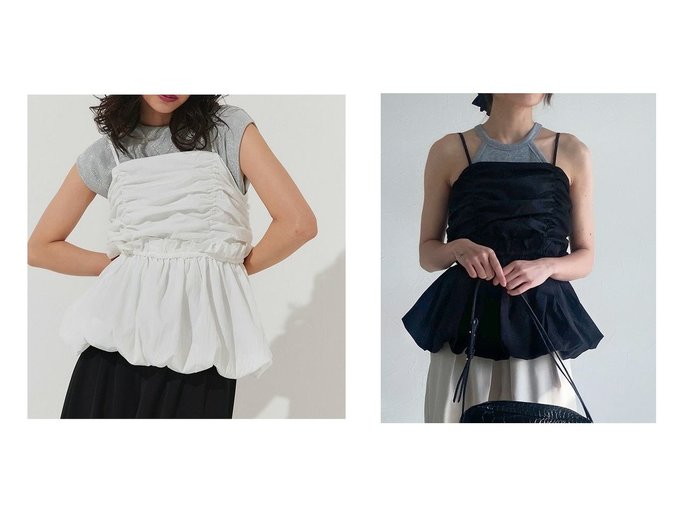 【Pierrot/ピエロ】華やかに魅せる大人のバルーンビスチェ タフタ素材で上品シルエット おすすめ人気トレンドファッション通販アイテム 人気、トレンドファッション・服の通販 founy(ファニー) 　ファッション　Fashion　レディースファッション　WOMEN　トップス・カットソー　Tops/Tshirt　ビスチェ　Bustier　2025年　2025　2025春夏・S/S　Ss,Spring/Summer,2025　おすすめ　Recommend　カットソー　Cut And Sew　ギャザー　Gather　シャーリング　Shirring　タフタ　Taffeta　タンク　Tank　デニム　Denim　バルーン　Balloon　ビスチェ　Bustier　フリル　Frills　プチプライス・低価格　Affordable　切替　Switching　|ID:crp329100000217961