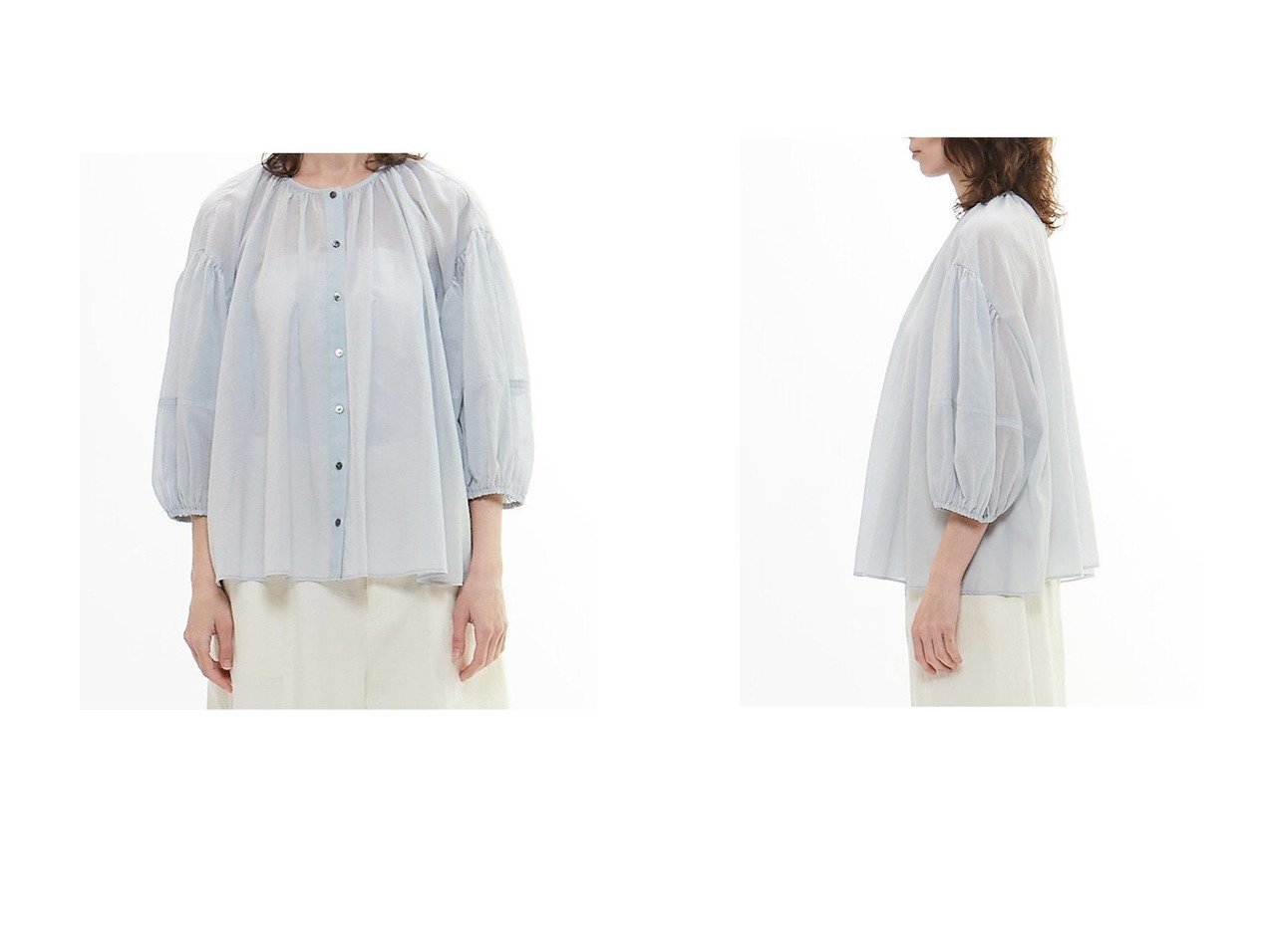 【PLAIN PEOPLE/プレインピープル】ギャザー×軽やかボイル素材で華やぐ夏ブラウス おすすめ人気トレンドファッション通販アイテム インテリア・キッズ・メンズ・レディースファッション・服の通販 founy(ファニー) 　ファッション　Fashion　レディースファッション　WOMEN　トップス・カットソー　Tops/Tshirt　シャツ/ブラウス　Shirts/Blouses　ギャザー　Gather　スリーブ　Sleeve　ロング　Long　NEW・新作・新着・新入荷　New Arrivals　グレー系　Gray　|ID:crp329100000218043