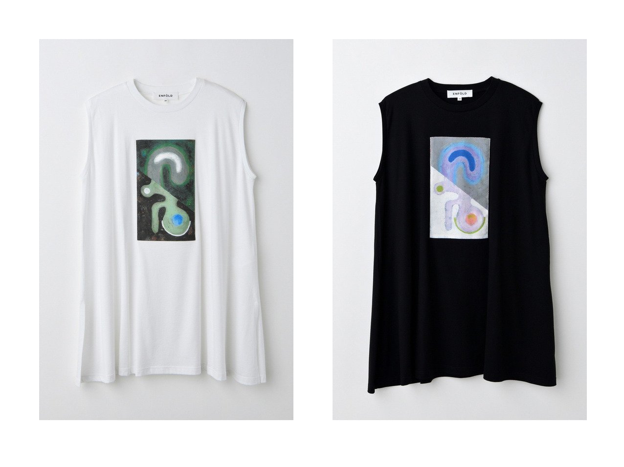 【ENFOLD/エンフォルド】手描きのニュアンスが光る華やかプリントTシャツ おすすめ人気トレンドファッション通販アイテム インテリア・キッズ・メンズ・レディースファッション・服の通販 founy(ファニー) 　ファッション　Fashion　レディースファッション　WOMEN　トップス・カットソー　Tops/Tshirt　キャミソール / ノースリーブ　No Sleeves　シャツ/ブラウス　Shirts/Blouses　ロング / Tシャツ　T-Shirts　カットソー　Cut and Sewn　キャミソール　Camisole　タンク　Tank　プリント　Print　手描き　Hand Drawn　NEW・新作・新着・新入荷　New Arrivals　ホワイト系　White　ブラック系　Black　|ID:crp329100000218093