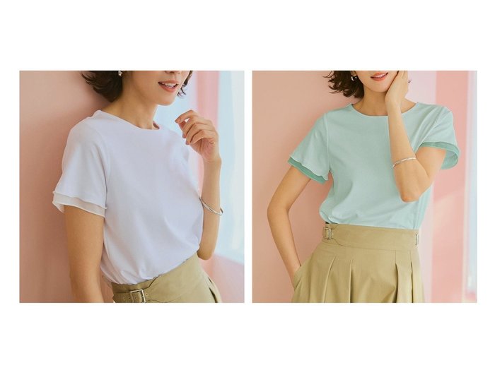 【DoCLASSE/ドゥクラッセ】シアー袖が映えるスーピマコットンTシャツで夏を品よく涼しく おすすめ人気トレンドファッション通販アイテム 人気、トレンドファッション・服の通販 founy(ファニー) 　ファッション　Fashion　レディースファッション　WOMEN　トップス・カットソー　Tops/Tshirt　シャツ/ブラウス　Shirts/Blouses　ロング / Tシャツ　T-Shirts　カットソー　Cut and Sewn　アンダー　Under　インナー　Inner　カシミヤ　Cashmere　カットソー　Cut And Sew　シアー　Sheer　シンプル　Simple　ジャケット　Jacket　ダブル　Double　デニム　Denim　定番　Standard　なめらか　Smooth　パール　Pearl　フロント　Front　ベーシック　Basic　半袖　Short Sleeve　NEW・新作・新着・新入荷　New Arrivals　おすすめ　Recommend　夏　Summer　ビジネス 仕事 通勤　Business　|ID:crp329100000218155