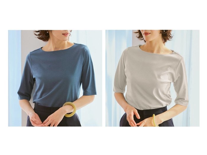 【DoCLASSE/ドゥクラッセ】スーピマコットンで上品に装う 涼やかで快適な5分袖ボートネックTシャツ おすすめ人気トレンドファッション通販アイテム 人気、トレンドファッション・服の通販 founy(ファニー) 　ファッション　Fashion　レディースファッション　WOMEN　トップス・カットソー　Tops/Tshirt　シャツ/ブラウス　Shirts/Blouses　ロング / Tシャツ　T-Shirts　カットソー　Cut and Sewn　インナー　Inner　カシミヤ　Cashmere　カットソー　Cut And Sew　シンプル　Simple　ジャケット　Jacket　ダブル　Double　デニム　Denim　定番　Standard　なめらか　Smooth　人気　Popularity　パール　Pearl　フロント　Front　ベーシック　Basic　半袖　Short Sleeve　NEW・新作・新着・新入荷　New Arrivals　おすすめ　Recommend　夏　Summer　エレガント 上品　Elegant　ビジネス 仕事 通勤　Business　|ID:crp329100000218156