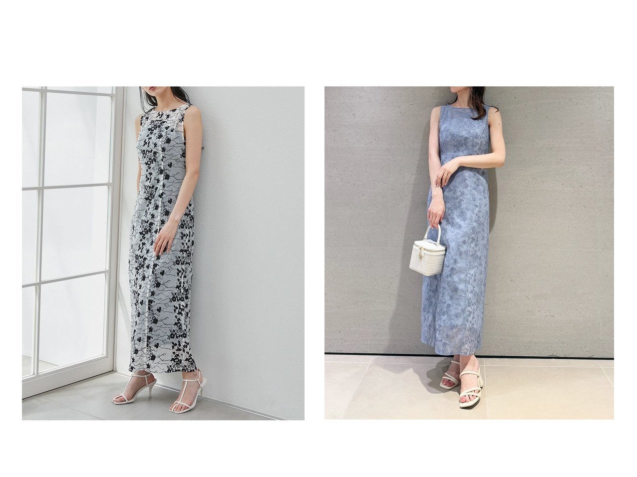 【SNIDEL/スナイデル】刺繍と透け感が美しい　二通りの表情を楽しめるシアーレイヤードドレス おすすめ人気トレンドファッション通販アイテム インテリア・キッズ・メンズ・レディースファッション・服の通販 founy(ファニー) 　ファッション　Fashion　レディースファッション　WOMEN　ワンピース　Dress　ドレス　Party Dresses　ウェーブ　Wave　キャミソール　Camisole　シアー　Sheer　ジョーゼット　Georgette　ストレート　Straight　ノースリーブ　No Sleeve　パターン　Pattern　フォーマル　Formal　ボタニカル　Botanical　ラップ　Wrap　リボン　Ribbon　|ID:crp329100000218218