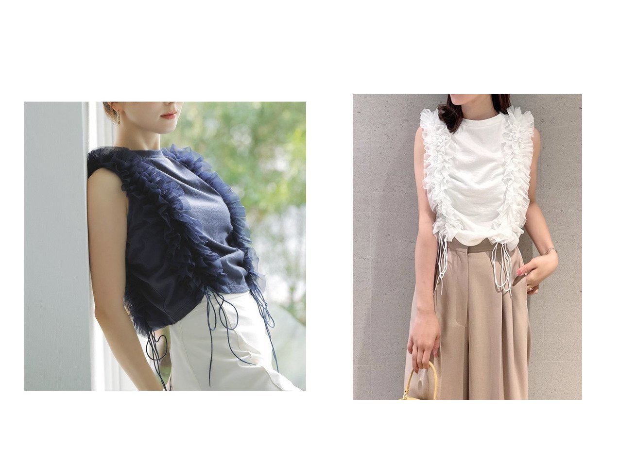 【SNIDEL/スナイデル】たっぷりチュールで華やぐ　着回し自在なノースリーブカットソー おすすめ人気トレンドファッション通販アイテム インテリア・キッズ・メンズ・レディースファッション・服の通販 founy(ファニー) 　ファッション　Fashion　レディースファッション　WOMEN　トップス・カットソー　Tops/Tshirt　カットソー　Cut and Sewn　エレガント 上品　Elegant　オーガニック　Organic　カットソー　Cut And Sew　今季　This Season　ストレート　Straight　ボトム　Bottom　おすすめ　Recommend　|ID:crp329100000218221