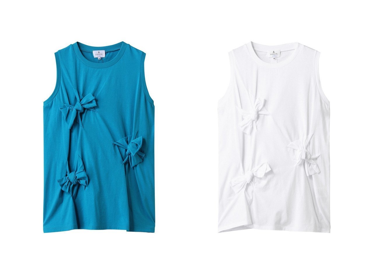 【LANVIN en Bleu/ランバン オン ブルー】リボンディテールが主役の フェミニントップス おすすめ人気トレンドファッション通販アイテム インテリア・キッズ・メンズ・レディースファッション・服の通販 founy(ファニー) 　ファッション　Fashion　レディースファッション　WOMEN　トップス・カットソー　Tops/Tshirt　キャミソール / ノースリーブ　No Sleeves　シャツ/ブラウス　Shirts/Blouses　ロング / Tシャツ　T-Shirts　カットソー　Cut and Sewn　カットソー　Cut And Sew　キャミソール　Camisole　ギャザー　Gather　タンク　Tank　フェミニン　Feminine　フロント　Front　リボン　Ribbon　NEW・新作・新着・新入荷　New Arrivals　ブルー系　Blue　ブラック系　Black　|ID:crp329100000218290