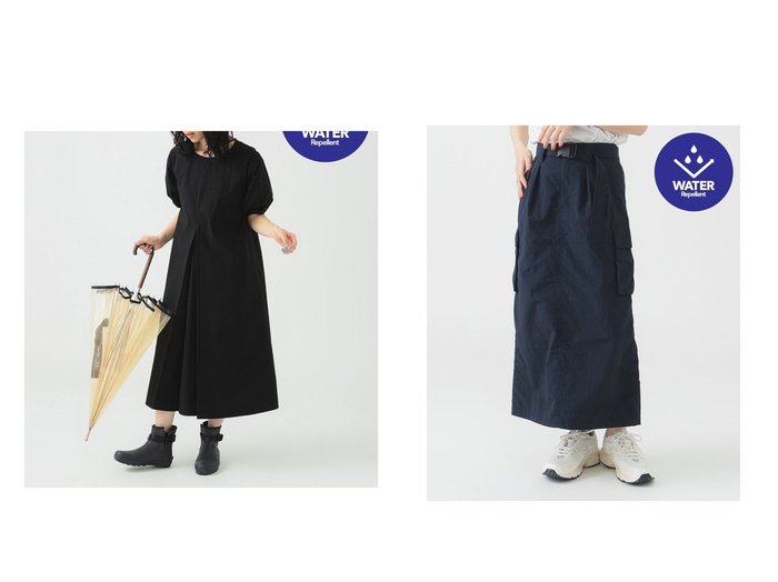 【B:MING LIFE STORE by BEAMS/ビーミングライフストアバイビームス】街からアウトドアまで対応 撥水カーゴスカート＆雨の日も可愛く快適に ランタンスリーブの撥水Aラインワンピース おすすめ人気トレンドファッション通販アイテム 人気、トレンドファッション・服の通販 founy(ファニー) ファッション Fashion レディースファッション WOMEN ワンピース Dress スカート Skirt 2025年 2025 2025春夏・S/S Ss,Spring/Summer,2025 サッカー Soccer シンプル Simple スリーブ Sleeve フロント Front ボックス Box レイン Rain アウトドア Outdoor ストレート Straight セットアップ Set Up トレンド Trend ノースリーブ No Sleeve パーカー Hoodie ポケット Pocket おすすめ Recommend |ID:crp329100000218372