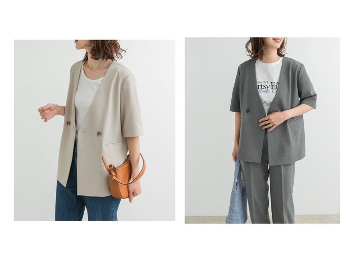 【URBAN RESEARCH DOORS/アーバンリサーチ ドアーズ】きちんと感と抜け感の絶妙バランス ノーカラーハーフスリーブジャケット おすすめ人気トレンドファッション通販アイテム 人気、トレンドファッション・服の通販 founy(ファニー) ファッション Fashion レディースファッション WOMEN アウター Coat Outerwear ジャケット Jackets 2025年 2025 2025春夏・S/S Ss,Spring/Summer,2025 ジャケット Jacket セットアップ Set Up トレンド Trend バランス Balance エレガント 上品 Elegant 今季 This Season 夏 Summer S/S・春夏 Ss・Spring/Summer |ID:crp329100000218407