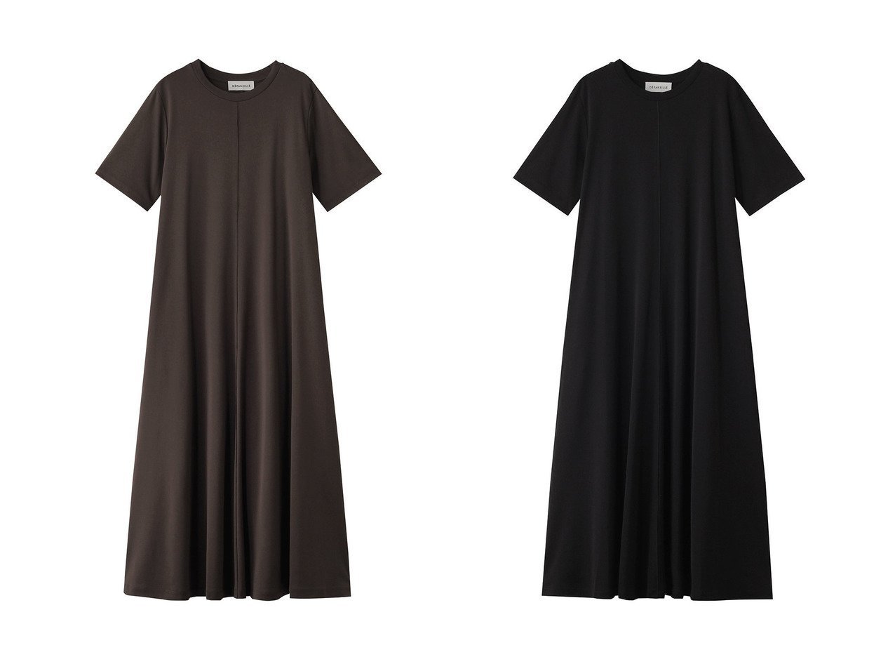 【DEPAREILLE/デパリエ】着心地とスタイルを両立するコットンジャージTシャツワンピース おすすめ人気トレンドファッション通販アイテム インテリア・キッズ・メンズ・レディースファッション・服の通販 founy(ファニー) 　ファッション　Fashion　レディースファッション　WOMEN　ワンピース　Dress　ドレス　Party Dresses　チュニック　Tunic　チュニック　Tunic　フレア　Flare　ロング　Long　NEW・新作・新着・新入荷　New Arrivals　ブラウン系　Brown　ブラック系　Black　|ID:crp329100000218520
