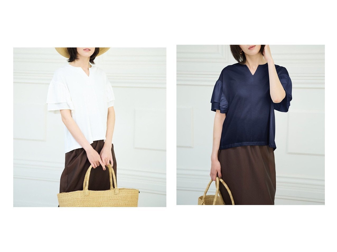 【DoCLASSE/ドゥクラッセ】華やかに揺れて涼やかに映える 二重フレア袖のカットソーブラウス おすすめ人気トレンドファッション通販アイテム インテリア・キッズ・メンズ・レディースファッション・服の通販 founy(ファニー) 　ファッション　Fashion　レディースファッション　WOMEN　トップス・カットソー　Tops/Tshirt　シャツ/ブラウス　Shirts/Blouses　ロング / Tシャツ　T-Shirts　カットソー　Cut and Sewn　NEW・新作・新着・新入荷　New Arrivals　カットソー　Cut And Sew　ギャザー　Gather　スリーブ　Sleeve　フォルム　Form　フレア　Flare　ホワイト系　White　グレー系　Gray　ブルー系　Blue　|ID:crp329100000218565