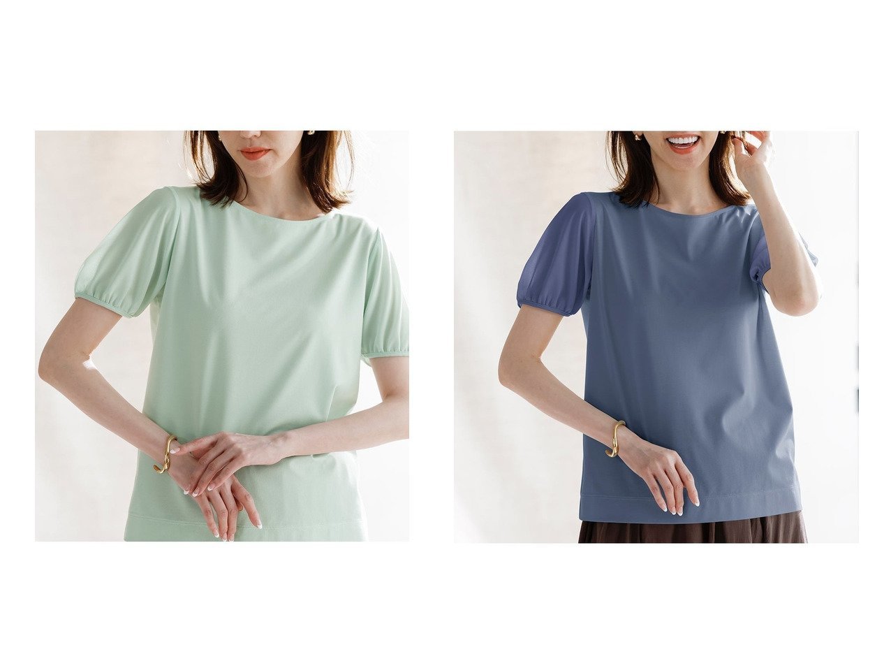 【DoCLASSE/ドゥクラッセ】異素材の美しさで涼やかに魅せる 鹿の子×ジョーゼットの上品トップス おすすめ人気トレンドファッション通販アイテム インテリア・キッズ・メンズ・レディースファッション・服の通販 founy(ファニー) 　ファッション　Fashion　レディースファッション　WOMEN　トップス・カットソー　Tops/Tshirt　シャツ/ブラウス　Shirts/Blouses　ロング / Tシャツ　T-Shirts　カットソー　Cut and Sewn　NEW・新作・新着・新入荷　New Arrivals　カットソー　Cut And Sew　ジョーゼット　Georgette　エレガント 上品　Elegant　鹿の子　Pique　ホワイト系　White　グレー系　Gray　ブルー系　Blue　グリーン系　Green　|ID:crp329100000218569