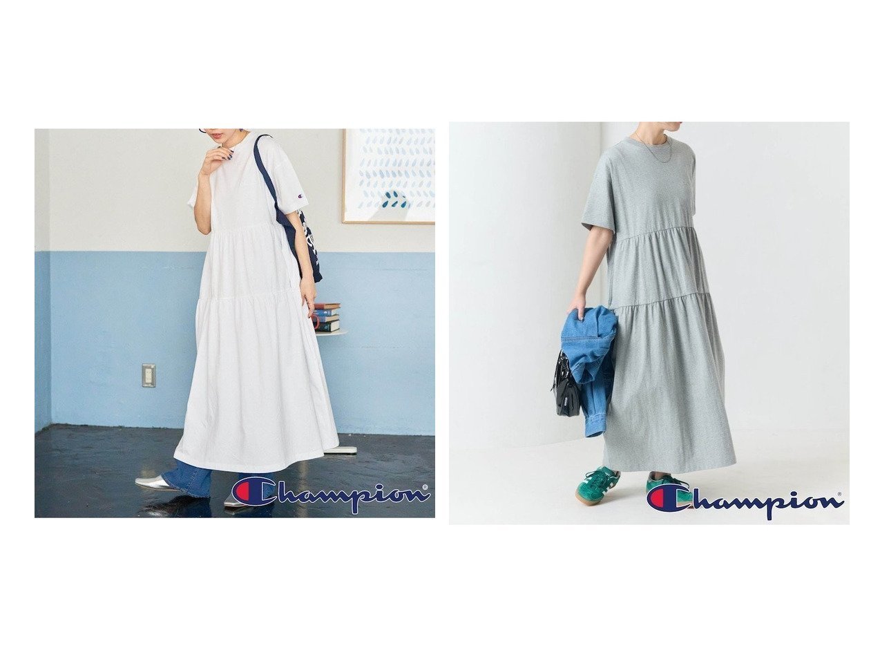 【FREAK'S STORE/フリークスストア】大ヒットの復刻！Champion × FREAK'S STORE別注ティアードカットワンピース おすすめ人気トレンドファッション通販アイテム インテリア・キッズ・メンズ・レディースファッション・服の通販 founy(ファニー) 　ファッション　Fashion　レディースファッション　WOMEN　ワンピース　Dress　アクセサリー　Accessories　キャップ　Cap　サンダル　Sandals　スペシャル　Special　スポーツ　Sports　ティアード　Tiered　デニム　Denim　パール　Pearl　プリント　Print　ポケット　Pocket　別注　Special Order　S/S・春夏　Ss・Spring/Summer　おすすめ　Recommend　夏　Summer　2025年　2025　2025春夏・S/S　Ss,Spring/Summer,2025　ホワイト系　White　グレー系　Gray　ブラック系　Black　ベージュ系　Beige　グリーン系　Green　ブルー系　Blue　|ID:crp329100000218670