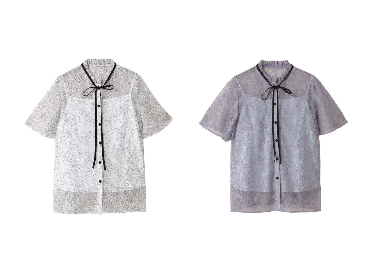 【allureville/アルアバイル】繊細レースとフレア袖で魅せる 上品フェミニンブラウス おすすめ人気トレンドファッション通販アイテム インテリア・キッズ・メンズ・レディースファッション・服の通販 founy(ファニー) 　ファッション　Fashion　レディースファッション　WOMEN　トップス・カットソー　Tops/Tshirt　シャツ/ブラウス　Shirts/Blouses　2025年　2025　ショート　Short　スリーブ　Sleeve　フェミニン　Feminine　フレア　Flare　フロント　Front　リボン　Ribbon　レース　Race　エレガント 上品　Elegant　夏　Summer　A/W・秋冬　Aw・Autumn/Winter・Fw・Fall-Winter　ホワイト系　White　ブラック系　Black　|ID:crp329100000218813
