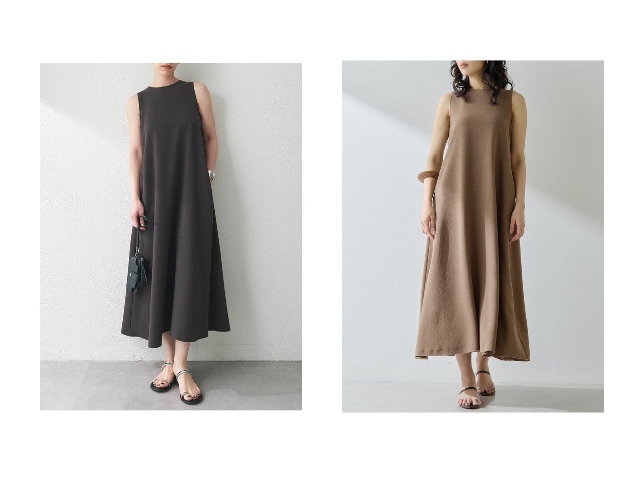 【Whim Gazette/ウィムガゼット】涼やかに品よく映える大人のノースリーブワンピース おすすめ人気トレンドファッション通販アイテム インテリア・キッズ・メンズ・レディースファッション・服の通販 founy(ファニー) 　ファッション　Fashion　レディースファッション　WOMEN　ワンピース　Dress　チュニック　Tunic　サテン　Satin　ストレッチ　Stretch　チュニック　Tunic　ドレープ　Drape　ノースリーブ　No Sleeve　フレア　Flare　リラックス　Relax　ロング　Long　エレガント 上品　Elegant　夏　Summer　NEW・新作・新着・新入荷　New Arrivals　グレー系　Gray　|ID:crp329100000218876