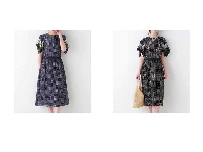 【HUMAN WOMAN/ヒューマンウーマン】のコットンセルロースパネル幾何プリントフレアスリーブワンピース おすすめ人気トレンドファッション通販アイテム 人気、トレンドファッション・服の通販 founy(ファニー) ファッション Fashion レディースファッション WOMEN ワンピース Dress おすすめ Recommend フレアースリーブ Flared Sleeves プリント Print |ID:crp329100000218943