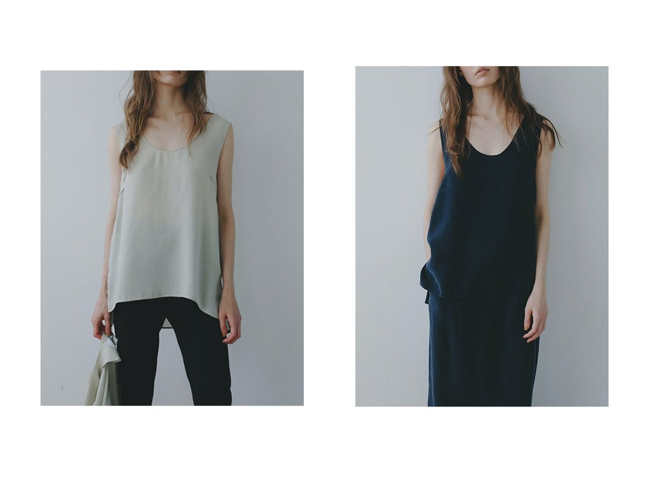 【ETRE TOKYO/エトレトウキョウ】光沢感が美しい上品キュプラタンクトップ おすすめ人気トレンドファッション通販アイテム インテリア・キッズ・メンズ・レディースファッション・服の通販 founy(ファニー) 　ファッション　Fashion　レディースファッション　WOMEN　トップス・カットソー　Tops/Tshirt　キャミソール / ノースリーブ　No Sleeves　シャツ/ブラウス　Shirts/Blouses　おすすめ　Recommend　なめらか　Smooth　キュプラ　Cupra　シンプル　Simple　ジャケット　Jacket　スリット　Slit　セットアップ　Set Up　タンク　Tank　ノースリーブ　No Sleeve　フロント　Front　エレガント 上品　Elegant　NEW・新作・新着・新入荷　New Arrivals　ブルー系　Blue　|ID:crp329100000218971