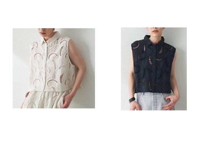 【Whim Gazette/ウィムガゼット】立体感と抜け感で魅せる、大人のレースノースリーブシャツ おすすめ人気トレンドファッション通販アイテム 人気、トレンドファッション・服の通販 founy(ファニー) ファッション Fashion レディースファッション WOMEN トップス・カットソー Tops/Tshirt シャツ/ブラウス Shirts/Blouses インド India コンパクト Compact ショート Short スリーブ Sleeve デニム Denim バランス Balance メッシュ Mesh モダン Modern レース Race ワイド Wide 夏 Summer NEW・新作・新着・新入荷 New Arrivals 透かし Watermark |ID:crp329100000219042