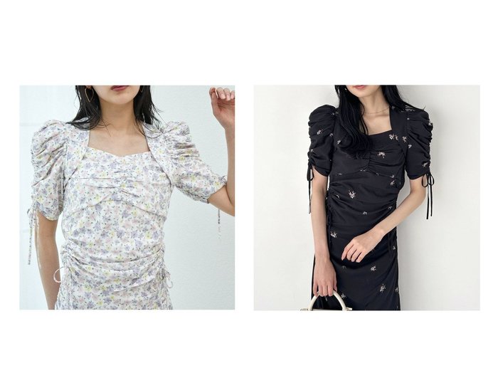 【SNIDEL/スナイデル】繊細なギャザーと花柄が魅せる、可憐なギャザースリーブブラウス おすすめ人気トレンドファッション通販アイテム 人気、トレンドファッション・服の通販 founy(ファニー) 　ファッション　Fashion　レディースファッション　WOMEN　トップス・カットソー　Tops/Tshirt　シャツ/ブラウス　Shirts/Blouses　ウェーブ　Wave　エレガント 上品　Elegant　カラフル　Colorful　ギャザー　Gather　ストレート　Straight　スリット　Slit　ドット　Dot　フェミニン　Feminine　フラワー　Flower　プリント　Print　おすすめ　Recommend　|ID:crp329100000219068