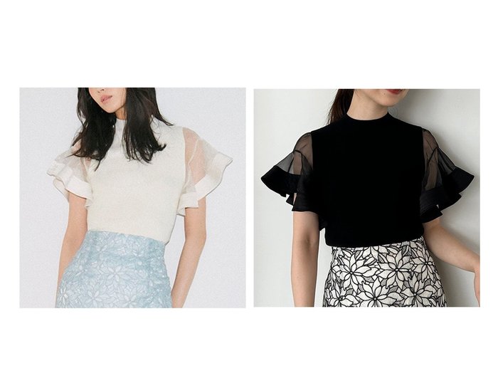 【FRAY I.D/フレイ アイディー】透け感ラッフルで華やかに、上品映えする大人ニットトップス おすすめ人気トレンドファッション通販アイテム インテリア・キッズ・メンズ・レディースファッション・服の通販 founy(ファニー) https://founy.com/ ファッション Fashion レディースファッション WOMEN トップス・カットソー Tops/Tshirt ニット Knit Tops エレガント 上品 Elegant オーガンジー Organdy サテン Satin スリーブ Sleeve バランス Balance フィット Fit フリル Frills ボトム Bottom |ID:crp329100000219099