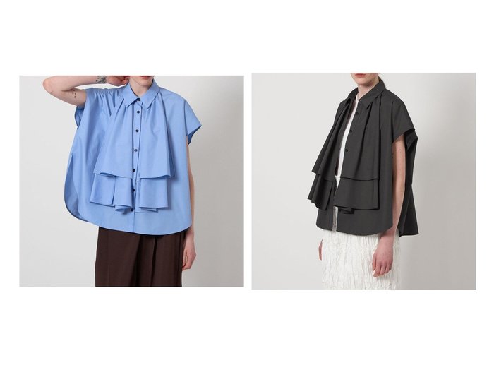 【UNITED ARROWS/ユナイテッドアローズ】大胆ラッフルとワイドシルエットで魅せる、大人の抜け感シャツ おすすめ人気トレンドファッション通販アイテム 人気、トレンドファッション・服の通販 founy(ファニー) 　ファッション　Fashion　レディースファッション　WOMEN　トップス・カットソー　Tops/Tshirt　シャツ/ブラウス　Shirts/Blouses　スラックス　Slacks　スリット　Slit　デニム　Denim　ラウンド　Round　ラッフル　Raffle　ワイド　Wide　|ID:crp329100000219105