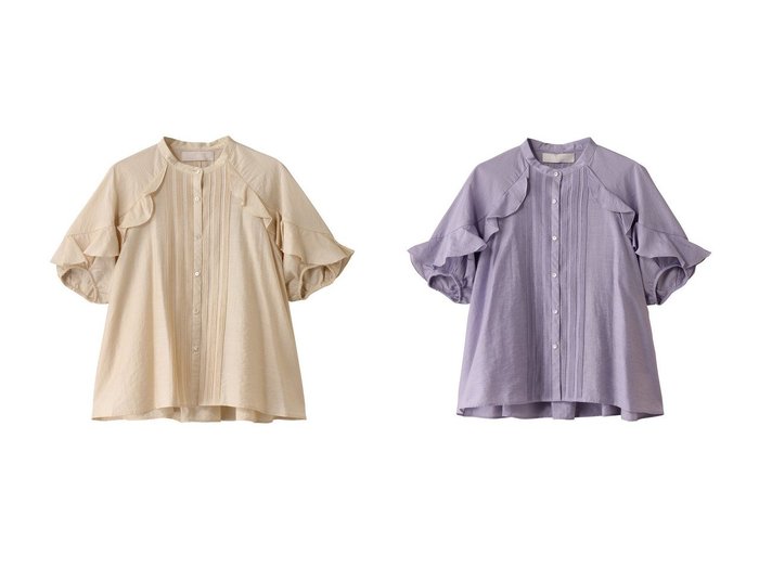 【MARILYN MOON/マリリンムーン】配色刺しゅうとラッフルで魅せる、麻混シアーブラウス おすすめ人気トレンドファッション通販アイテム 人気、トレンドファッション・服の通販 founy(ファニー) 　ファッション　Fashion　レディースファッション　WOMEN　トップス・カットソー　Tops/Tshirt　シャツ/ブラウス　Shirts/Blouses　おすすめ　Recommend　シアー　Sheer　ショート　Short　スリーブ　Sleeve　ネップ　Nep Yarn　バランス　Balance　ラッフル　Raffle　|ID:crp329100000219108