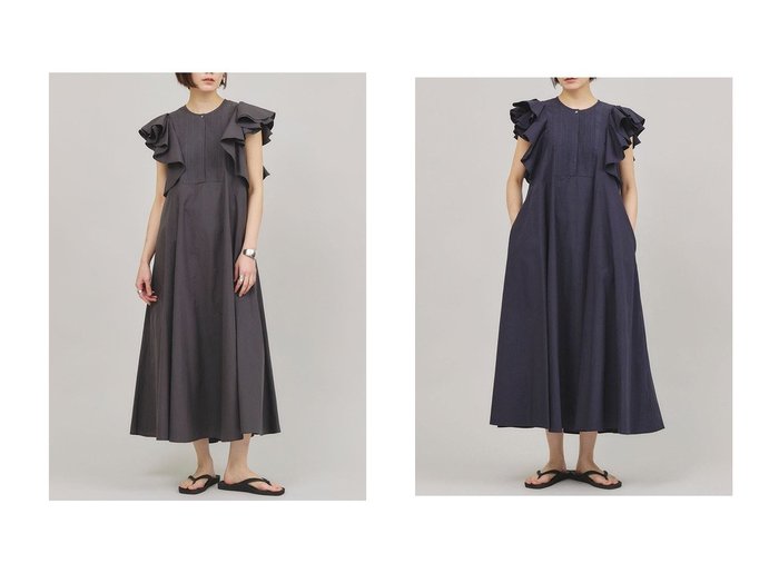 【Curensology/カレンソロジー】立体ラッフル袖が華やぐ、ラフで上品な大人ワンピース おすすめ人気トレンドファッション通販アイテム 人気、トレンドファッション・服の通販 founy(ファニー) 　ファッション　Fashion　レディースファッション　WOMEN　ワンピース　Dress　チュニック　Tunic　インド　India　チュニック　Tunic　バランス　Balance　ラッフル　Raffle　ロング　Long　再入荷　Restock/Back In Stock/Re Arrival　|ID:crp329100000219113