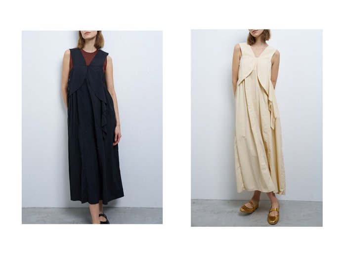 【LANVIN en Bleu/ランバン オン ブルー】アシンメトリーラッフルが主役、華やかさとラフさを両立したモードワンピース おすすめ人気トレンドファッション通販アイテム 人気、トレンドファッション・服の通販 founy(ファニー) 　ファッション　Fashion　レディースファッション　WOMEN　ワンピース　Dress　チュニック　Tunic　アシンメトリー　Asymmetry　チュニック　Tunic　バランス　Balance　メランジ　Melange　ラッフル　Raffle　ロング　Long　|ID:crp329100000219114