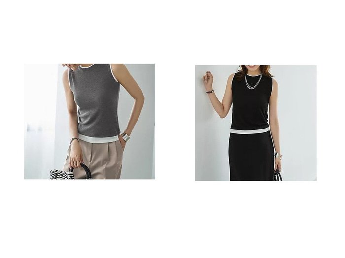 【STYLE DELI/スタイルデリ】重ね着風デザインでアクセントをプラスする、細見えタンクトップ おすすめ人気トレンドファッション通販アイテム 人気、トレンドファッション・服の通販 founy(ファニー) 　ファッション　Fashion　レディースファッション　WOMEN　トップス・カットソー　Tops/Tshirt　ニット　Knit Tops　イエロー　Yellow　インナー　Inner　秋　Autumn/Fall　カットソー　Cut And Sew　コンパクト　Compact　サロペット　Overalls　シアー　Sheer　スリット　Slit　スーツ　Suit　タンク　Tank　デニム　Denim　定番　Standard　ノースリーブ　No Sleeve　フィット　Fit　フェミニン　Feminine　フリル　Frills　フレア　Flare　ペンシル　Pencil　メランジ　Melange　レース　Race　ワイド　Wide　夏　Summer　|ID:crp329100000219131