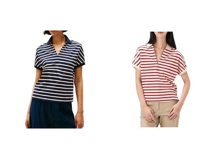 【TOMMY HILFIGER/トミーヒルフィガー】都会的で抜け感のある バイカラーボーダーリラックスポロ おすすめ人気トレンドファッション通販アイテム 人気、トレンドファッション・服の通販 founy(ファニー) 　ファッション　Fashion　レディースファッション　WOMEN　アメリカン　American　カットソー　Cut And Sew　クラシック　Classic　ゴルフ　Golf　デニム　Denim　ボーダー　Border　モダン　Modern　人気　Popularity　無地　Plain Color　|ID:crp329100000219138