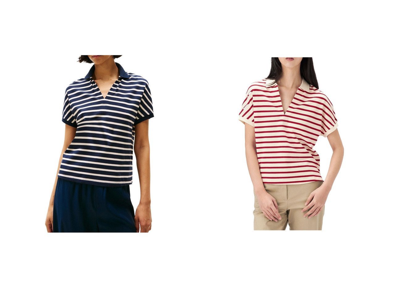 【TOMMY HILFIGER/トミーヒルフィガー】都会的で抜け感のある バイカラーボーダーリラックスポロ おすすめ人気トレンドファッション通販アイテム インテリア・キッズ・メンズ・レディースファッション・服の通販 founy(ファニー) 　ファッション　Fashion　レディースファッション　WOMEN　アメリカン　American　カットソー　Cut And Sew　クラシック　Classic　ゴルフ　Golf　デニム　Denim　ボーダー　Border　モダン　Modern　人気　Popularity　無地　Plain Color　ブルー系　Blue　オレンジ系　Orange　|ID:crp329100000219138