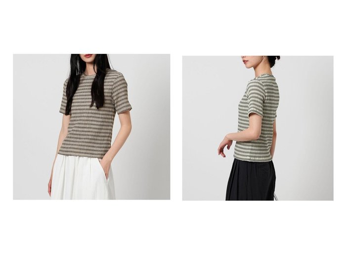 【BEAUTY&YOUTH / UNITED ARROWS/ビューティ&ユース ユナイテッドアローズ】シャーリング素材が新鮮 ボーダー柄コンパクトTシャツ おすすめ人気トレンドファッション通販アイテム 人気、トレンドファッション・服の通販 founy(ファニー) 　ファッション　Fashion　レディースファッション　WOMEN　トップス・カットソー　Tops/Tshirt　シャツ/ブラウス　Shirts/Blouses　ロング / Tシャツ　T-Shirts　おすすめ　Recommend　コンパクト　Compact　シャーリング　Shirring　ショート　Short　シンプル　Simple　トレンド　Trend　フォルム　Form　ボトム　Bottom　ボーダー　Border　|ID:crp329100000219144