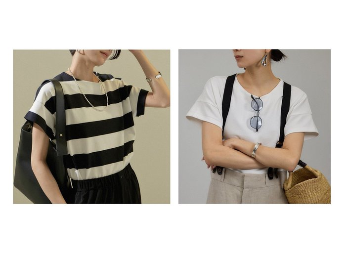 【SALON adam et rope'/サロン アダム エ ロペ】新色登場！美シルエットが叶う ポンチ素材フレンチスリーブTシャツ おすすめ人気トレンドファッション通販アイテム 人気、トレンドファッション・服の通販 founy(ファニー) 　ファッション　Fashion　レディースファッション　WOMEN　トップス・カットソー　Tops/Tshirt　シャツ/ブラウス　Shirts/Blouses　ロング / Tシャツ　T-Shirts　クロップド　Cropped　コンパクト　Compact　ショート　Short　スリーブ　Sleeve　トレンド　Trend　バランス　Balance　フィット　Fit　フレンチ　French　ボーダー　Border　ワイド　Wide　人気　Popularity　定番　Standard　無地　Plain Color　|ID:crp329100000219147