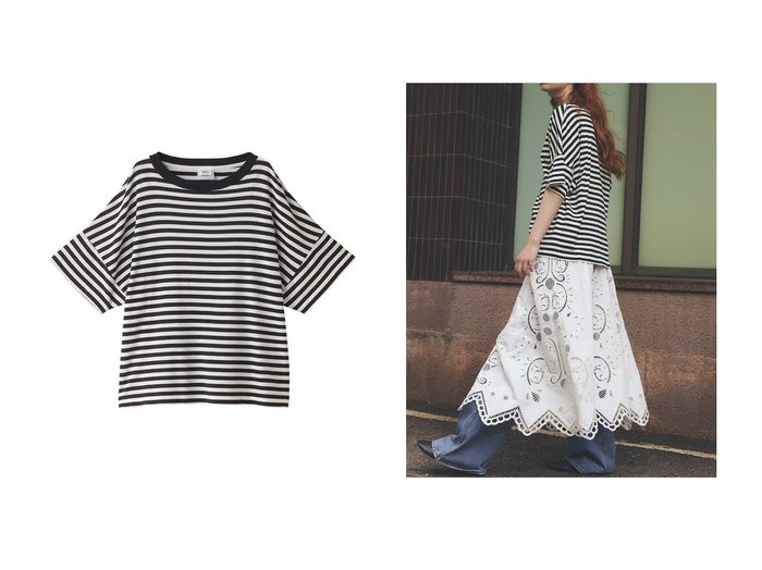 【Shinzone/シンゾーン】毎日にちょうどいい心地よさ ワイドシルエットのストライプハーフスリーブTシャツ おすすめ人気トレンドファッション通販アイテム 人気、トレンドファッション・服の通販 founy(ファニー) 　ファッション　Fashion　レディースファッション　WOMEN　トップス・カットソー　Tops/Tshirt　シャツ/ブラウス　Shirts/Blouses　ロング / Tシャツ　T-Shirts　カットソー　Cut and Sewn　ショート　Short　ストライプ　Stripe　スリーブ　Sleeve　ハーフ　Half　リラックス　Relax　ワイド　Wide　定番　Standard　旅行　Travel　|ID:crp329100000219156