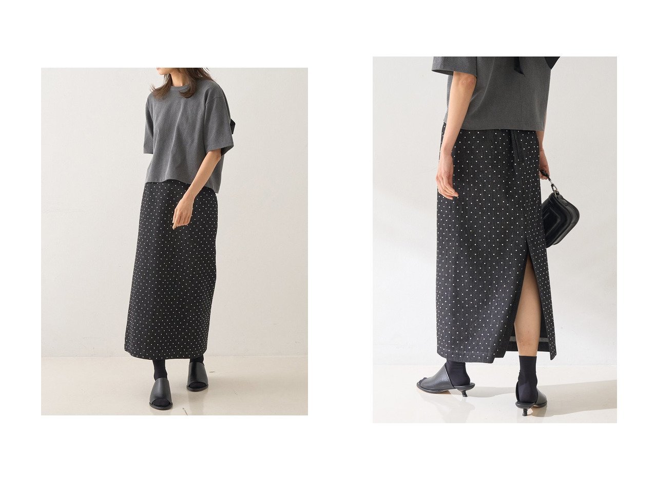 【DESIGN WORKS/デザイン ワークス】ラインストーンが煌めく上品デニムIラインスカート おすすめ人気トレンドファッション通販アイテム インテリア・キッズ・メンズ・レディースファッション・服の通販 founy(ファニー) 　ファッション　Fashion　レディースファッション　WOMEN　スカート　Skirt　ロングスカート　Long Skirt　クール　Cool　ストーン　Stone　デニム　Denim　バランス　Balance　ロング　Long　エレガント 上品　Elegant　NEW・新作・新着・新入荷　New Arrivals　|ID:crp329100000219214