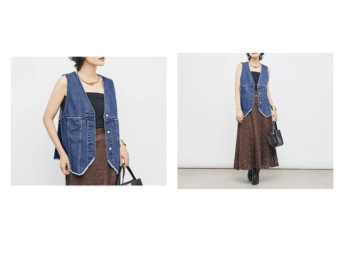 【Rie Miller/リエミラー】深Vネックと美シルエットが魅力のフォーマル風デニムベスト おすすめ人気トレンドファッション通販アイテム 人気、トレンドファッション・服の通販 founy(ファニー) ファッション Fashion レディースファッション Ladies' Fashion Online アウター Coat Outerwear トップス・カットソー Tops/Tshirt ベスト/ジレ Gilets/Vests Vネック V-Neck 2025年 2025 おすすめ Recommend カッティング Cutting ジャケット Jacket ストレッチ Stretch タートル Turtle デニム Denim ノースリーブ No Sleeve フォーマル Formal フラップ Flap フリンジ Fringe ベスト Vest ポケット Pocket |ID:crp329100000219288