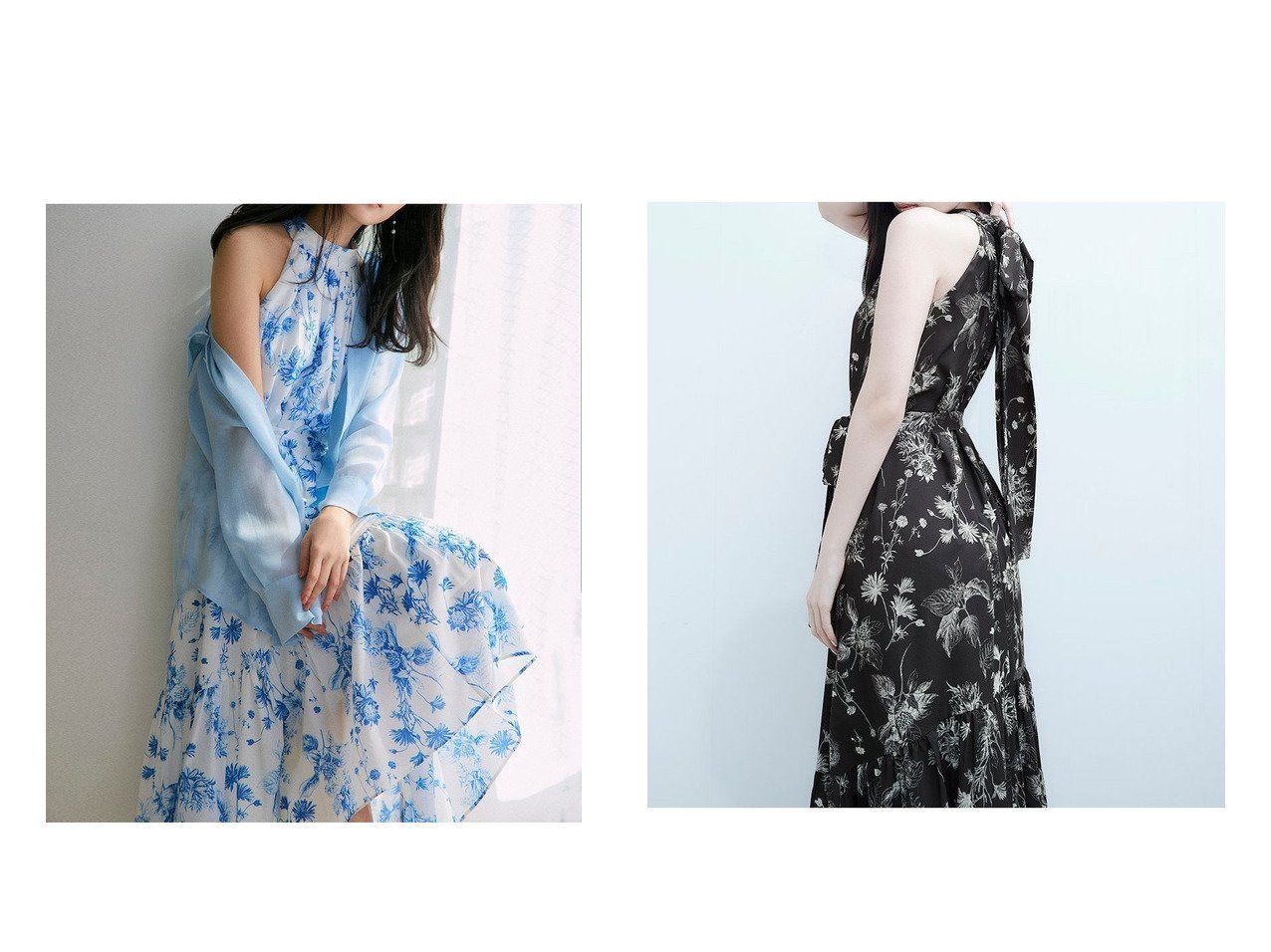 【FRAY I.D/フレイ アイディー】ホルターネックで魅せる、大人の花柄ワンピースでリゾート気分を満喫 おすすめ人気トレンドファッション通販アイテム インテリア・キッズ・メンズ・レディースファッション・服の通販 founy(ファニー) 　ファッション　Fashion　レディースファッション　Ladies' Fashion Online　ワンピース　Dress　ギャザー　Gather　トレンド　Trend　プリント　Print　ボタニカル　Botanical　モノトーン　Monotone　リゾート　Resort　リボン　Ribbon　夏　Summer　|ID:crp329100000219305