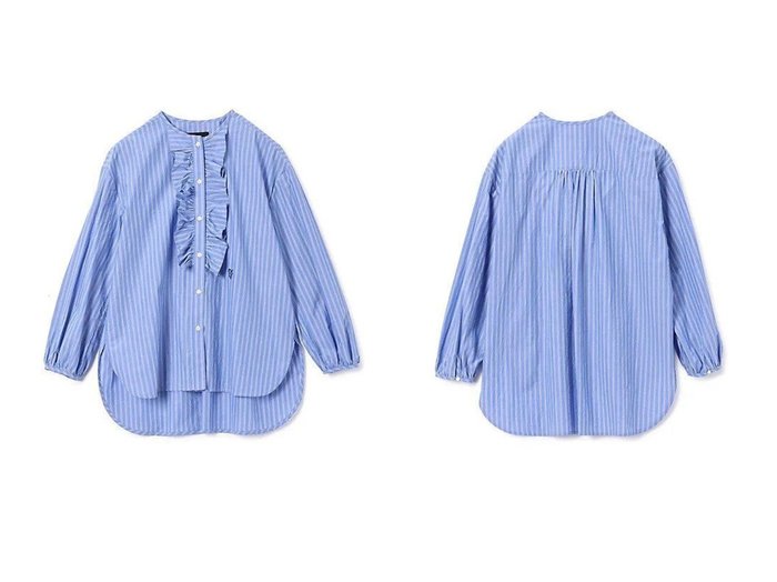 【Pale Jute/ペールジュート】甘さを控えた大人の魅力 フリルディテールのストライプシャツ おすすめ人気トレンドファッション通販アイテム インテリア・キッズ・メンズ・レディースファッション・服の通販 founy(ファニー) https://founy.com/ ファッション Fashion レディースファッション Ladies' Fashion Online トップス・カットソー Tops/Tshirt シャツ/ブラウス Shirts/Blouses ストライプ Stripe デニム Denim パイピング Piping フリル Frills ワンポイント One Point 定番 Standard 洗える Washable |ID:crp329100000219412