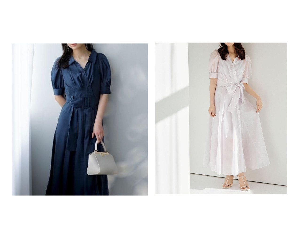 【SNIDEL/スナイデル】ロマンティックな魅力を纏う カシュクール×バルーンスリーブのシャツワンピース おすすめ人気トレンドファッション通販アイテム インテリア・キッズ・メンズ・レディースファッション・服の通販 founy(ファニー) 　ファッション　Fashion　レディースファッション　Ladies' Fashion Online　ワンピース　Dress　シャツワンピース　Shirt Dresses　エレガント 上品　Elegant　ギンガム　Gingham　シャーリング　Shirring　シンプル　Simple　ストライプ　Stripe　ストレート　Straight　スリーブ　Sleeve　チェック　Check　バルーン　Balloon　フィット　Fit　フェミニン　Feminine　フレア　Flare　無地　Plain Color　リボン　Ribbon　ロマンティック　Romantic　おすすめ　Recommend　|ID:crp329100000219492