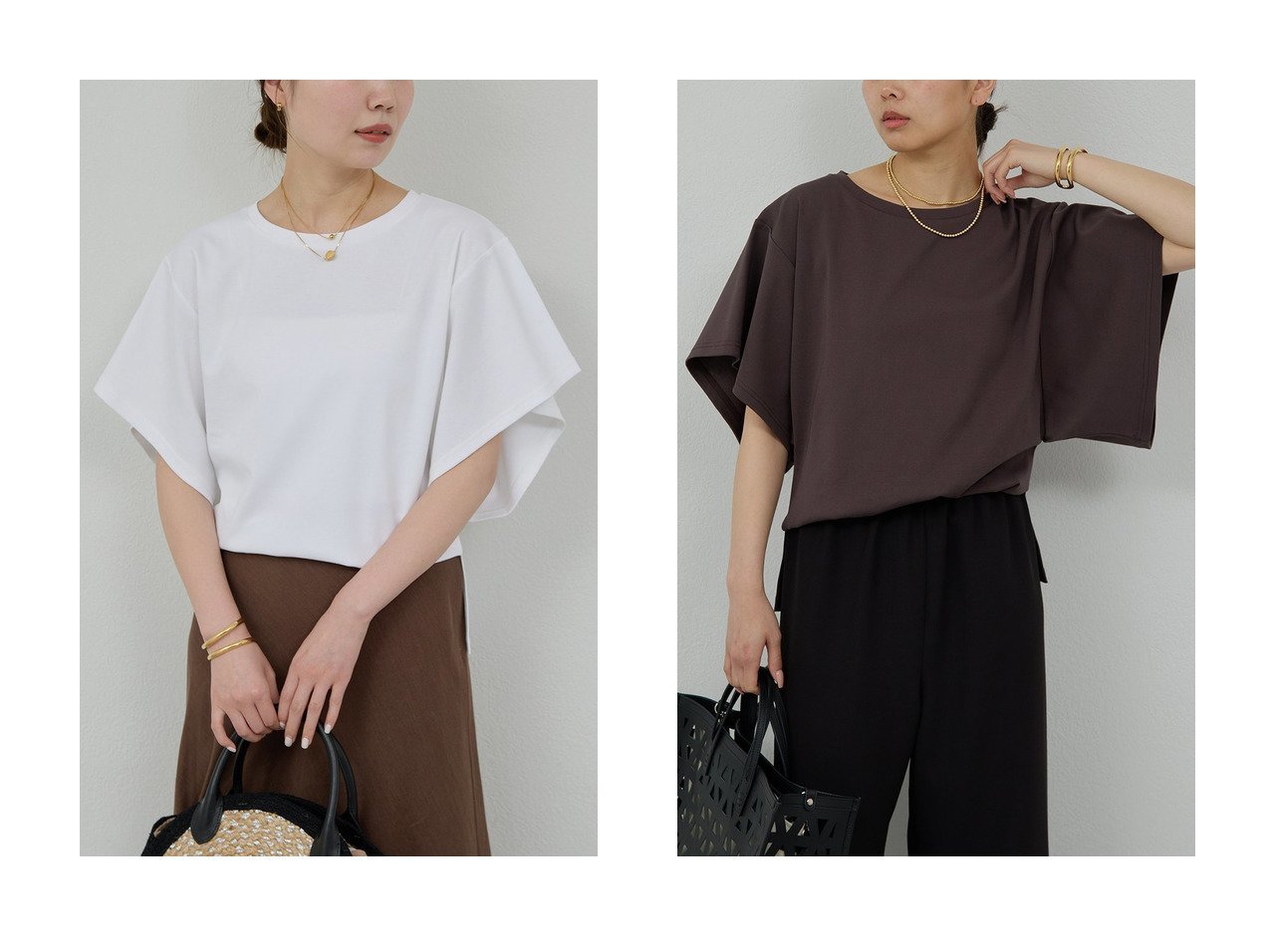 【GALLARDAGALANTE/ガリャルダガランテ】フリル風ワイドスリーブで華やかさをプラスする大人のデザインTシャツ おすすめ人気トレンドファッション通販アイテム インテリア・キッズ・メンズ・レディースファッション・服の通販 founy(ファニー) 　ファッション　Fashion　レディースファッション　Ladies' Fashion Online　トップス・カットソー　Tops/Tshirt　シャツ/ブラウス　Shirts/Blouses　ロング / Tシャツ　T-Shirts　カットソー　Cut and Sewn　ショート　Short　シンプル　Simple　スリーブ　Sleeve　フリル　Frills　ワイド　Wide　NEW・新作・新着・新入荷　New Arrivals　ホワイト系　White　ブラウン系　Brown　|ID:crp329100000219529